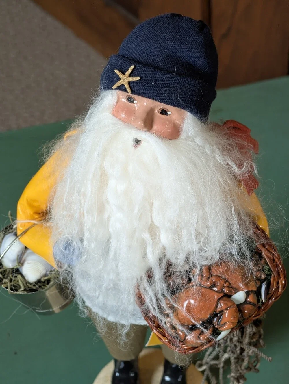 Byers' Choice Nautical Santa Yellow Slicker Crab Basket Signed Fisherman